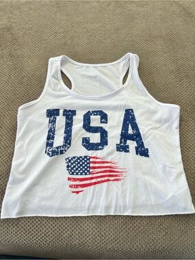 USA Flag White Crop Tank Top